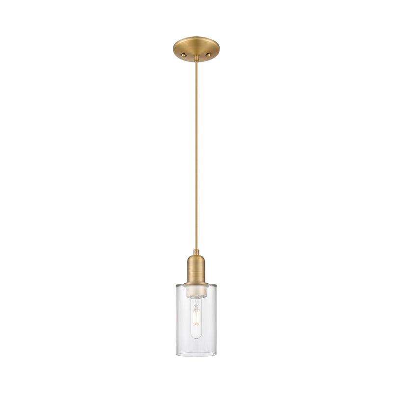 Innovations Clymer 4in 1-Light Mini Pendant | Industrial Brushed Brass Steel and Clear Glass | Kitchen Island & Dining Room | 3.88 | Model 716-1P-BB-G802