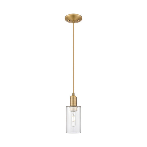 Innovations Clymer 4in 1-Light Mini Pendant | Industrial Brushed Brass Steel and Clear Glass | Kitchen Island & Dining Room | 3.88 | Model 716-1P-BB-G802