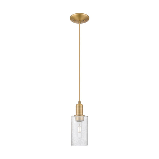 Innovations Clymer 4in 1-Light Mini Pendant | Industrial Brushed Brass Steel and Seedy Glass | Kitchen Island & Dining Room | 3.88 | Model 716-1P-BB-G804