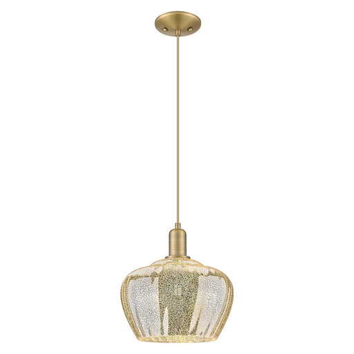 Innovations Fenton 11in 1-Light Mini Pendant | Industrial Brushed Brass and Mercury Ribbed Glass | Kitchen Island & Dining Room | Model 716-1P-BB-G96-L