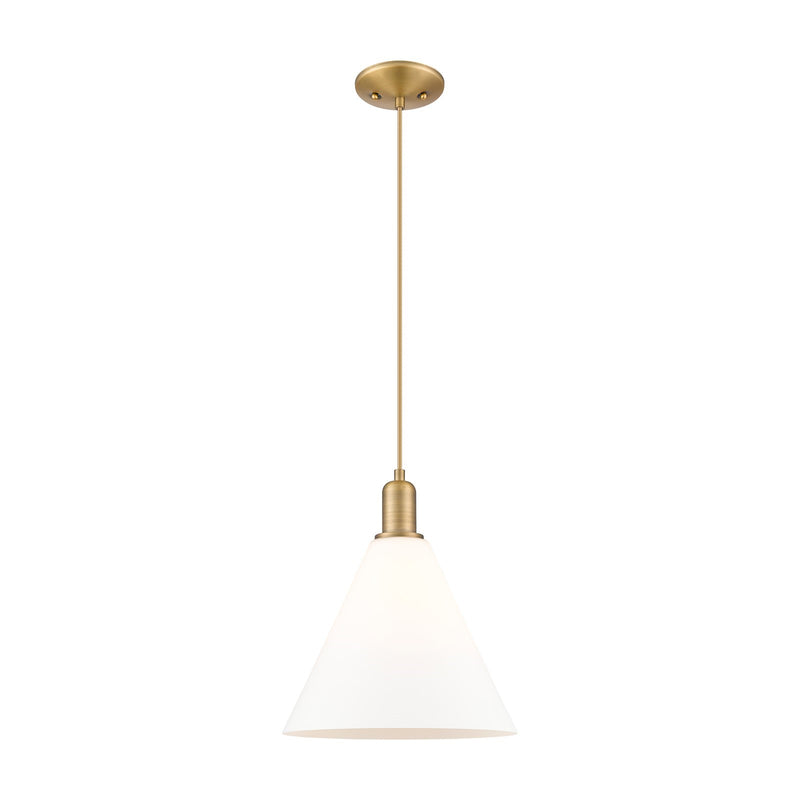 Innovations Berkshire Glass 12in 1-Light Mini Pendant | Industrial Brushed Brass Steel and Matte White Glass | Kitchen Island & | Model 716-1P-BB-GBC-121