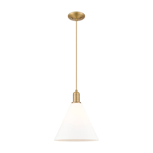 Innovations Berkshire Glass 12in 1-Light Mini Pendant | Industrial Brushed Brass Steel and Matte White Glass | Kitchen Island & | Model 716-1P-BB-GBC-121