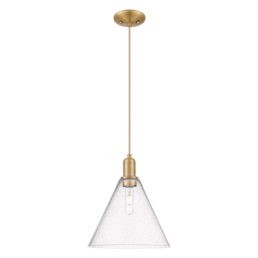Innovations Berkshire Glass 12in 1-Light Mini Pendant | Industrial Brushed Brass Steel and Seedy Glass | Kitchen Island & Dining | Model 716-1P-BB-GBC-124