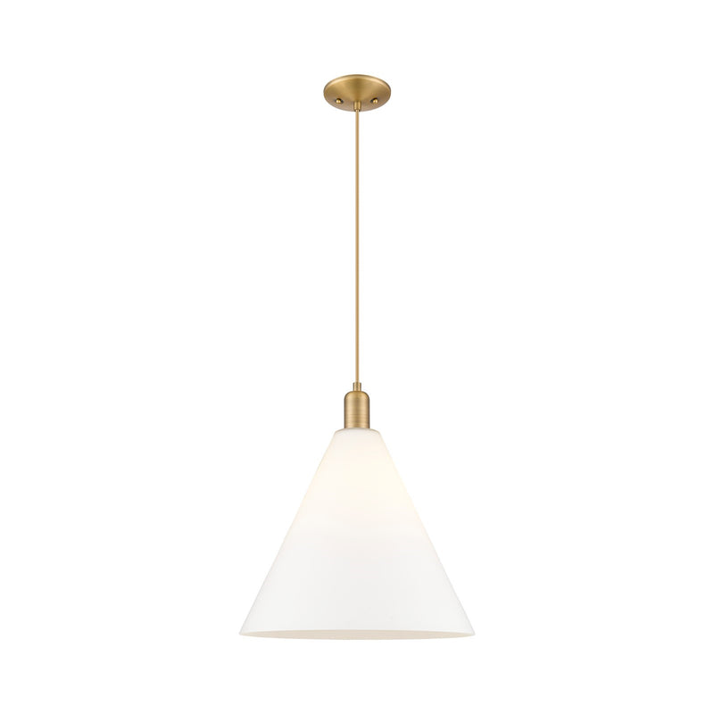 Innovations Berkshire Glass 16in 1-Light Mini Pendant | Industrial Brushed Brass Steel and Matte White Glass | Kitchen Island & | Model 716-1P-BB-GBC-161