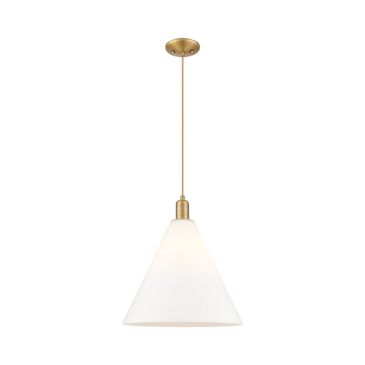 Innovations Berkshire Glass 16in 1-Light Mini Pendant | Industrial Brushed Brass Steel and Matte White Glass | Kitchen Island & | Model 716-1P-BB-GBC-161