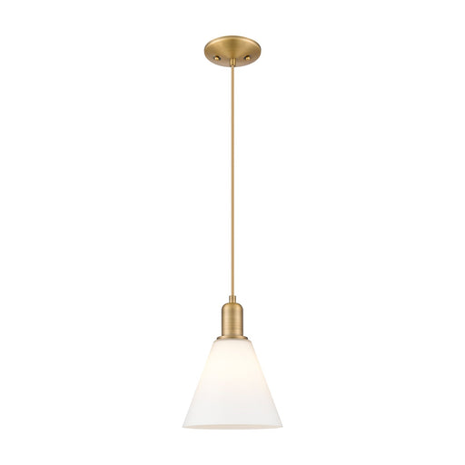 Innovations Berkshire Glass 8in 1-Light Mini Pendant | Industrial Brushed Brass and Matte White Glass | Kitchen Island & Dining | Model 716-1P-BB-GBC-81