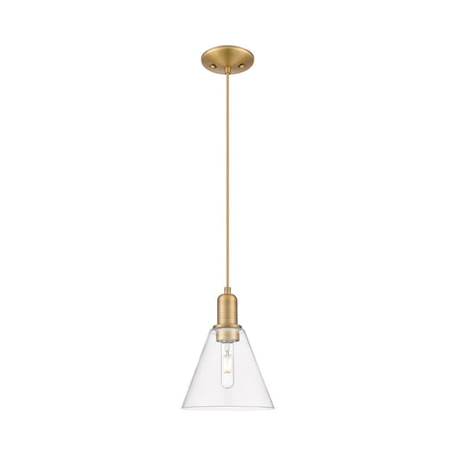 Innovations Berkshire Glass 8in 1-Light Mini Pendant | Industrial Brushed Brass and Clear Glass | Kitchen Island & Dining Room | Model 716-1P-BB-GBC-82