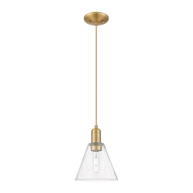Innovations Berkshire Glass 8in 1-Light Mini Pendant | Industrial Brushed Brass and Seedy Glass | Kitchen Island & Dining Room | Model 716-1P-BB-GBC-84