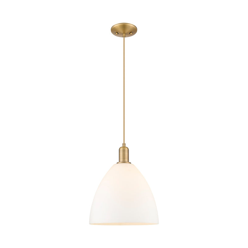 Innovations Bristol 12in 1-Light Mini Pendant | Industrial Brushed Brass and Matte White Glass | Kitchen Island & Dining Room | Model 716-1P-BB-GBD-121