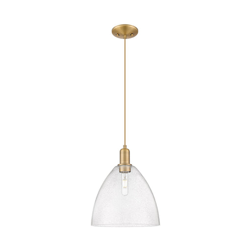 Innovations Bristol 12in 1-Light Mini Pendant | Industrial Brushed Brass Steel and Seedy Glass | Kitchen Island & Dining Room | Model 716-1P-BB-GBD-124