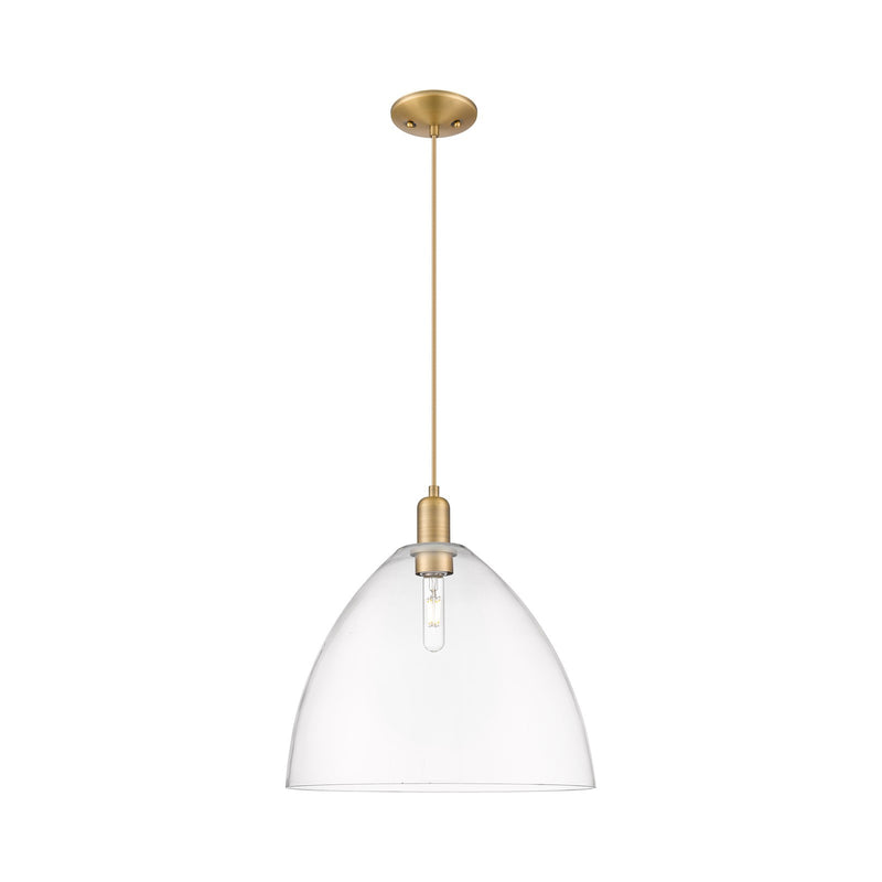Innovations Bristol 16in 1-Light Mini Pendant | Industrial Brushed Brass Steel and Clear Glass | Kitchen Island & Dining Room | Model 716-1P-BB-GBD-162