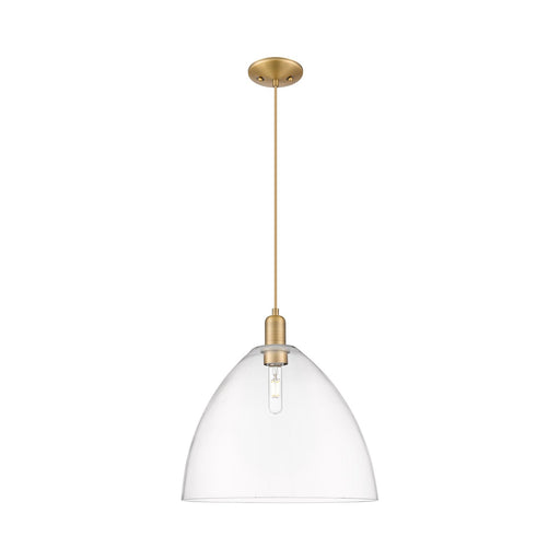 Innovations Bristol 16in 1-Light Mini Pendant | Industrial Brushed Brass Steel and Clear Glass | Kitchen Island & Dining Room | Model 716-1P-BB-GBD-162
