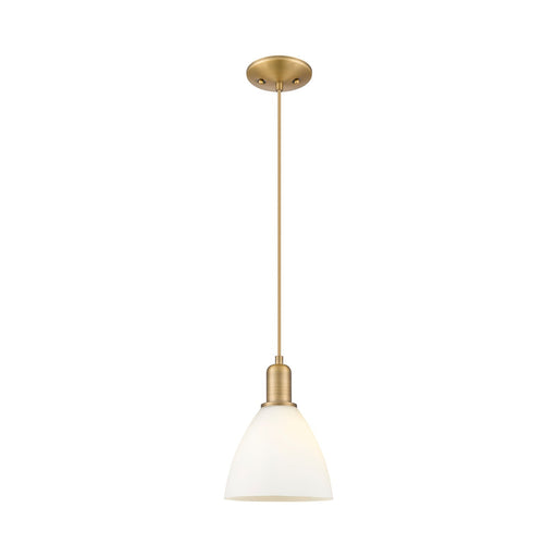 Innovations Bristol 7.5in 1-Light Mini Pendant | Industrial Brushed Brass Steel and Matte White Glass | Kitchen Island & Dining | Model 716-1P-BB-GBD-751