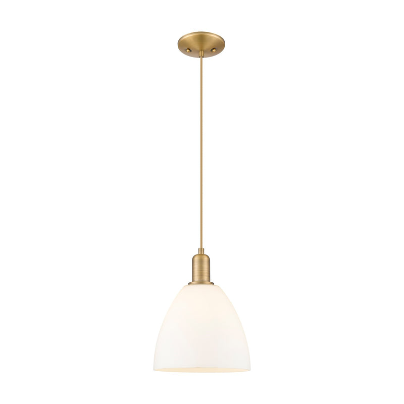 Innovations Bristol 9in 1-Light Mini Pendant | Industrial Brushed Brass Steel and Matte White Glass | Kitchen Island & Dining | Model 716-1P-BB-GBD-91