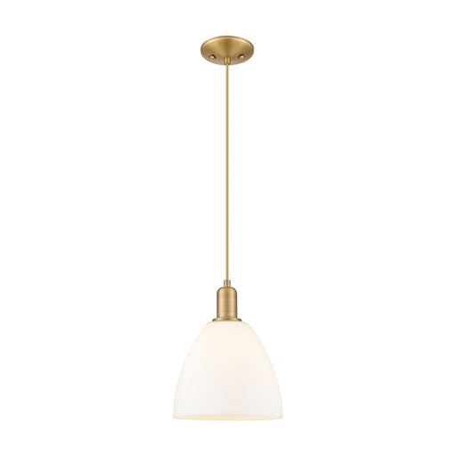 Innovations Bristol 9in 1-Light Mini Pendant | Industrial Brushed Brass Steel and Matte White Glass | Kitchen Island & Dining | Model 716-1P-BB-GBD-91