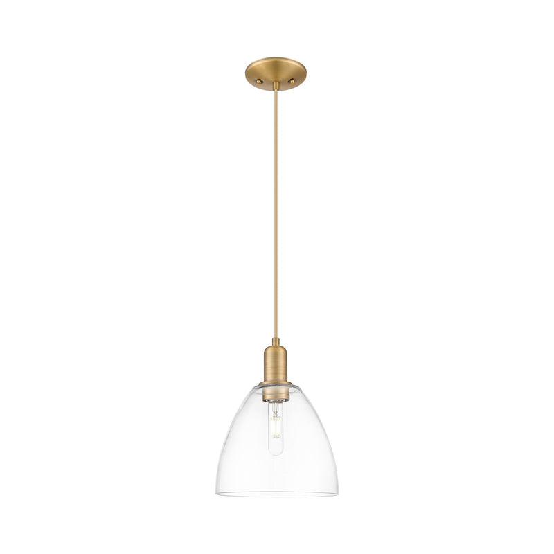 Innovations Bristol 9in 1-Light Mini Pendant | Industrial Brushed Brass and Clear Glass | Kitchen Island & Dining Room | 9 x 9 x | Model 716-1P-BB-GBD-92