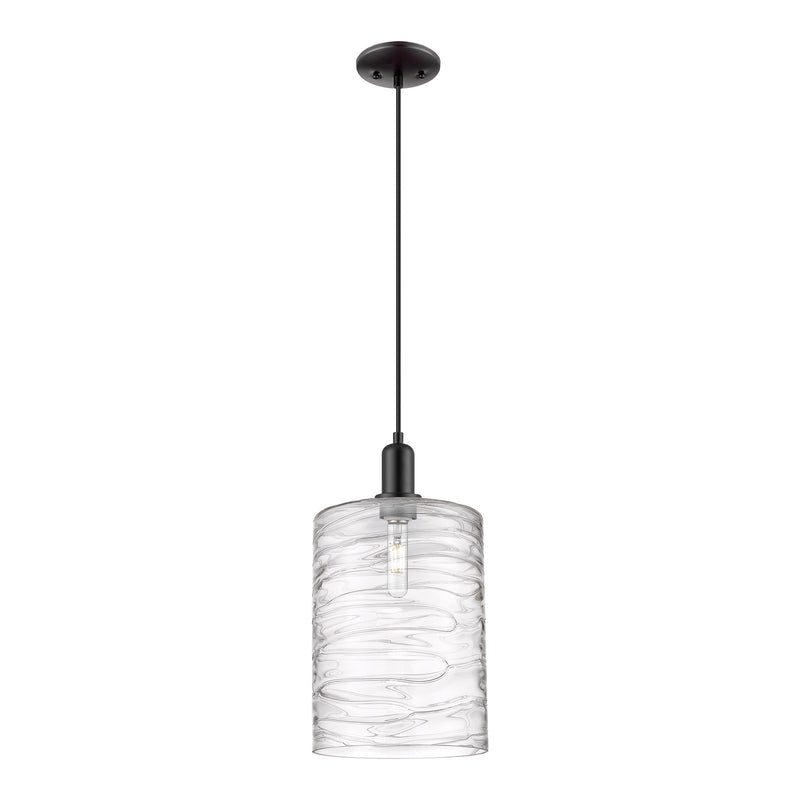 Innovations Cobbleskill 9in 1-Light Mini Pendant | Industrial Matte Black Steel and Deco Swirl Glass | Kitchen Island | 9 x 9 x | Model 716-1P-BK-G1113-L