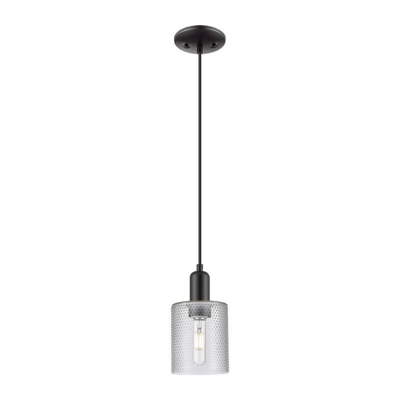 Innovations Cobbleskill 5in 1-Light Mini Pendant | Industrial Matte Black Steel and Clear Glass | Kitchen Island & Dining Room | Model 716-1P-BK-G112