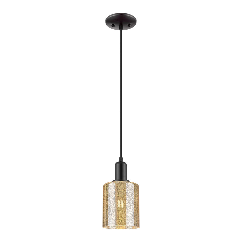 Innovations Cobbleskill 5in 1-Light Mini Pendant | Industrial Matte Black Steel and Mercury Glass | Kitchen Island & Dining Room | Model 716-1P-BK-G116
