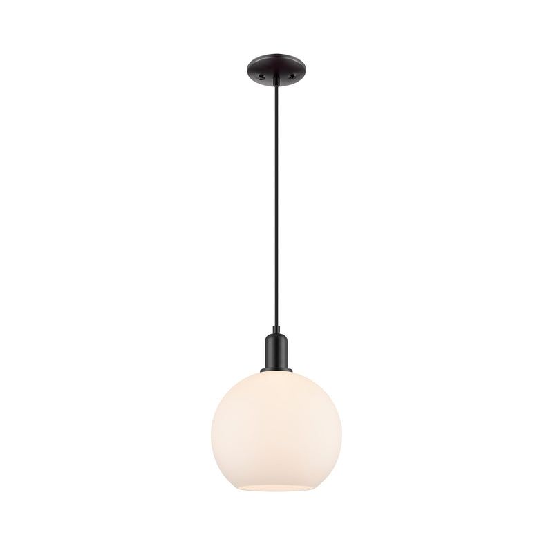 Innovations Athens 10in 1-Light Mini Pendant | Industrial Matte Black Steel and Matte White Glass | Kitchen Island & Dining Room | Model 716-1P-BK-G121-10
