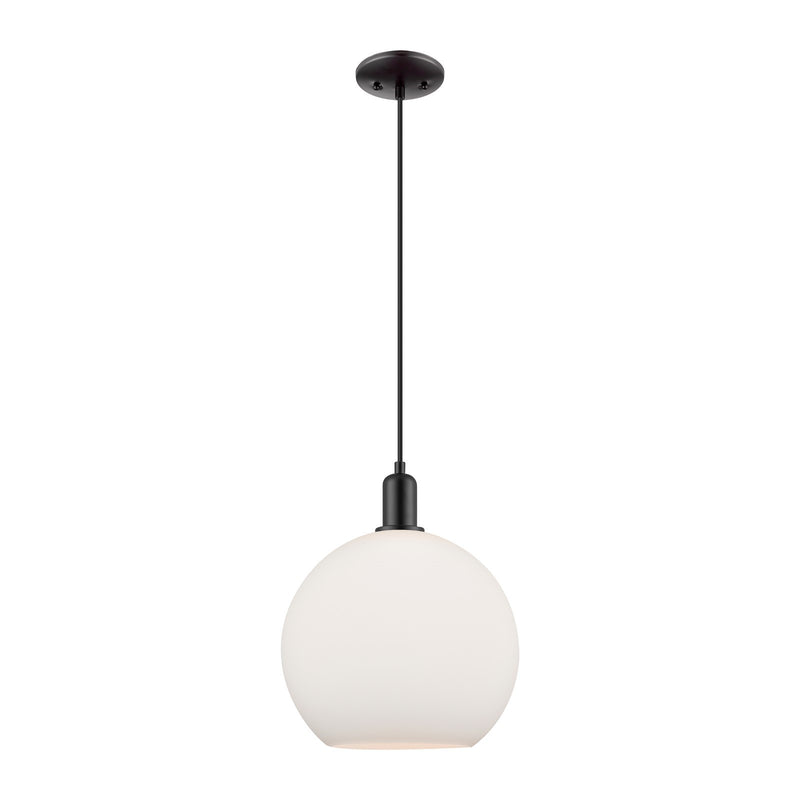 Innovations Athens 12in 1-Light Mini Pendant | Industrial Matte Black Steel and Matte White Glass | Kitchen Island & Dining Room | Model 716-1P-BK-G121-12