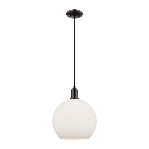 Innovations Athens 12in 1-Light Mini Pendant | Industrial Matte Black Steel and Matte White Glass | Kitchen Island & Dining Room | Model 716-1P-BK-G121-12