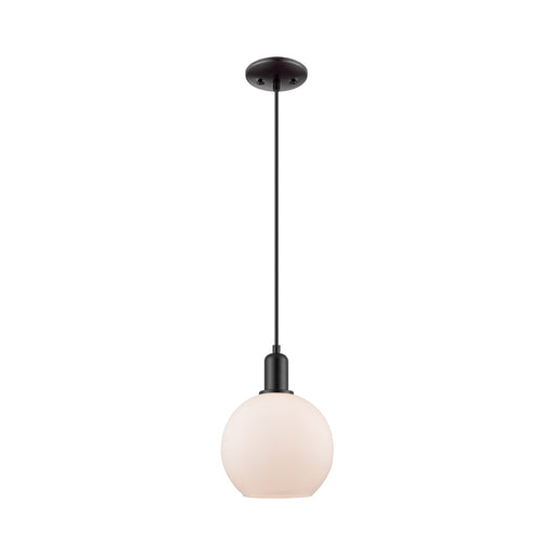 Innovations Athens 8in 1-Light Mini Pendant | Industrial Matte Black Steel and Matte White Glass | Kitchen Island & Dining Room | Model 716-1P-BK-G121-8