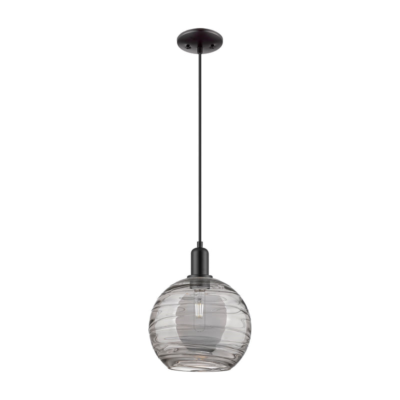 Innovations Athens Deco Swirl 10in 1-Light Mini Pendant | Industrial Matte Black Steel and Light Smoke Glass | Kitchen Island | Model 716-1P-BK-G1213-10SM