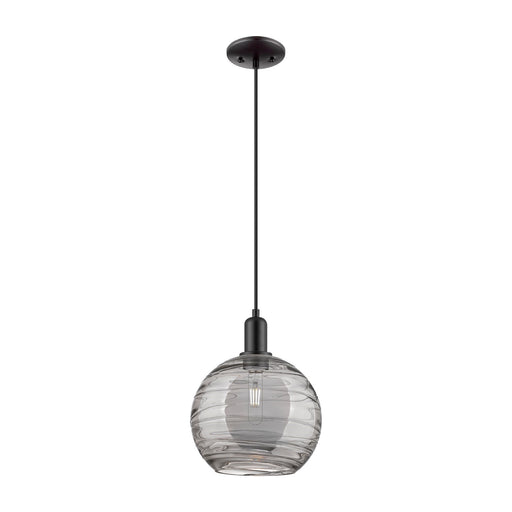 Innovations Athens Deco Swirl 10in 1-Light Mini Pendant | Industrial Matte Black Steel and Light Smoke Glass | Kitchen Island | Model 716-1P-BK-G1213-10SM