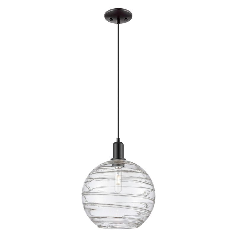 Innovations Athens Deco Swirl 12in 1-Light Mini Pendant | Industrial Matte Black Steel and Clear Deco Swirl Glass | Kitchen | Model 716-1P-BK-G1213-12CL