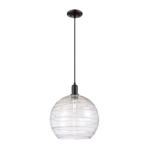 Innovations Athens Deco Swirl 14in 1-Light Mini Pendant | Industrial Matte Black Steel and Clear Deco Swirl Glass | Kitchen | Model 716-1P-BK-G1213-14CL