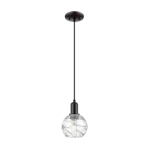 Innovations Athens Deco Swirl 6in 1-Light Mini Pendant | Industrial Matte Black Steel and Clear Deco Swirl Glass | Kitchen | Model 716-1P-BK-G1213-6CL
