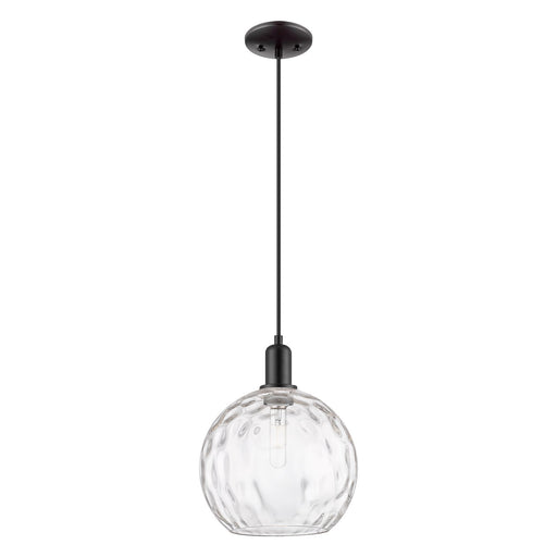 Innovations Athens Water Glass 10in 1-Light Mini Pendant | Industrial Matte Black Steel and Clear Water Glass | Kitchen Island | Model 716-1P-BK-G1215-10