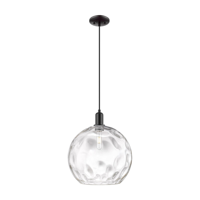 Innovations Athens Water Glass 13in 1-Light Mini Pendant | Industrial Matte Black Steel and Clear Water Glass | Kitchen Island | Model 716-1P-BK-G1215-14
