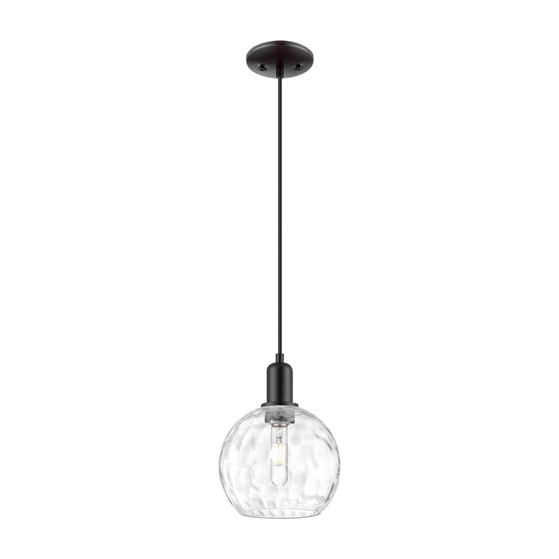 Innovations Athens Water Glass 8in 1-Light Mini Pendant | Industrial Matte Black Steel and Clear Glass | Kitchen Island & Dining | Model 716-1P-BK-G1215-8
