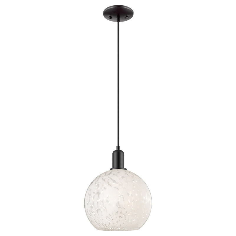 Innovations Lighting Arcadia 10in 1-Light Mini Pendant | Industrial Matte Black Steel and White Mouchette Glass | Kitchen | Model 716-1P-BK-G1216-10WM