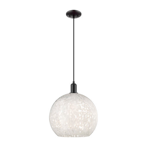 Innovations Lighting Arcadia 14in 1-Light Mini Pendant | Industrial Matte Black Steel and White Mouchette Glass | Kitchen | Model 716-1P-BK-G1216-14WM