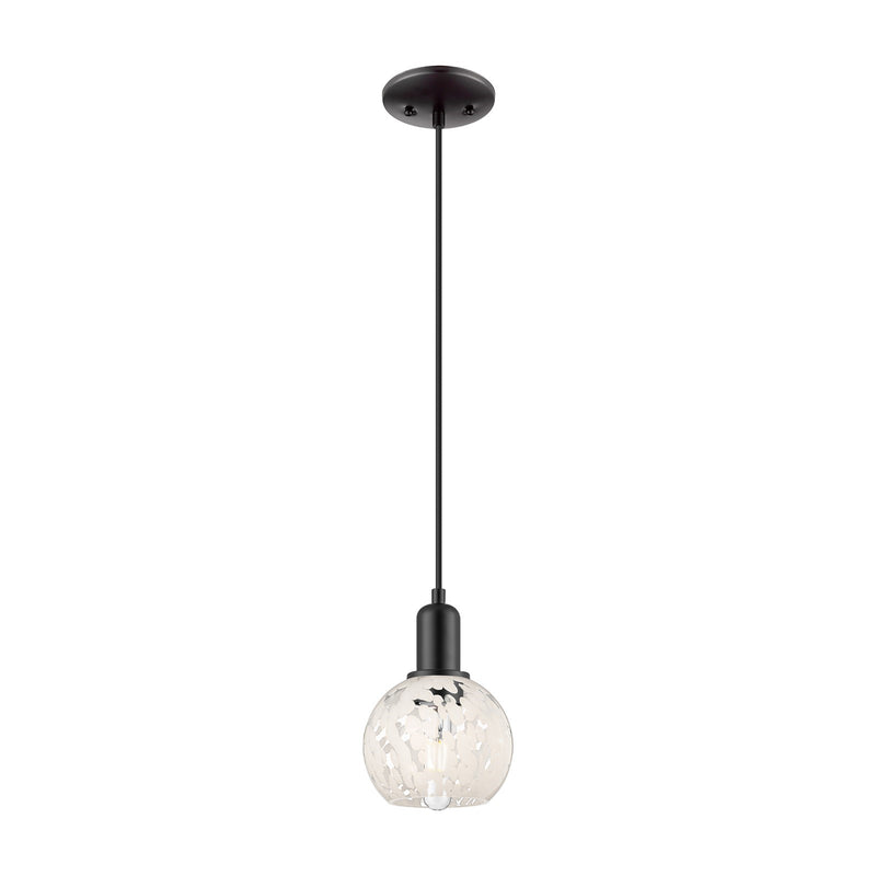 Innovations Lighting White Mouchette 6in 1-Light Mini Pendant | Industrial Matte Black Steel and White Mouchette Glass | Model 716-1P-BK-G1216-6WM
