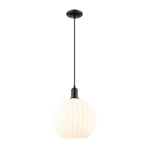 Innovations Lighting Arcadia 12in 1-Light Mini Pendant | Industrial Matte Black and White Venetian Glass | Kitchen Island & | Model 716-1P-BK-G1217-12WV