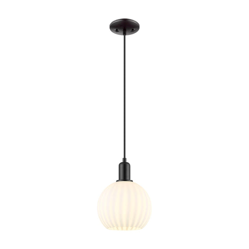 Innovations Arcadia 8in 1-Light Mini Pendant | Industrial Matte Black Steel and White Venetian Glass | Kitchen Island & Dining | Model 716-1P-BK-G1217-8WV