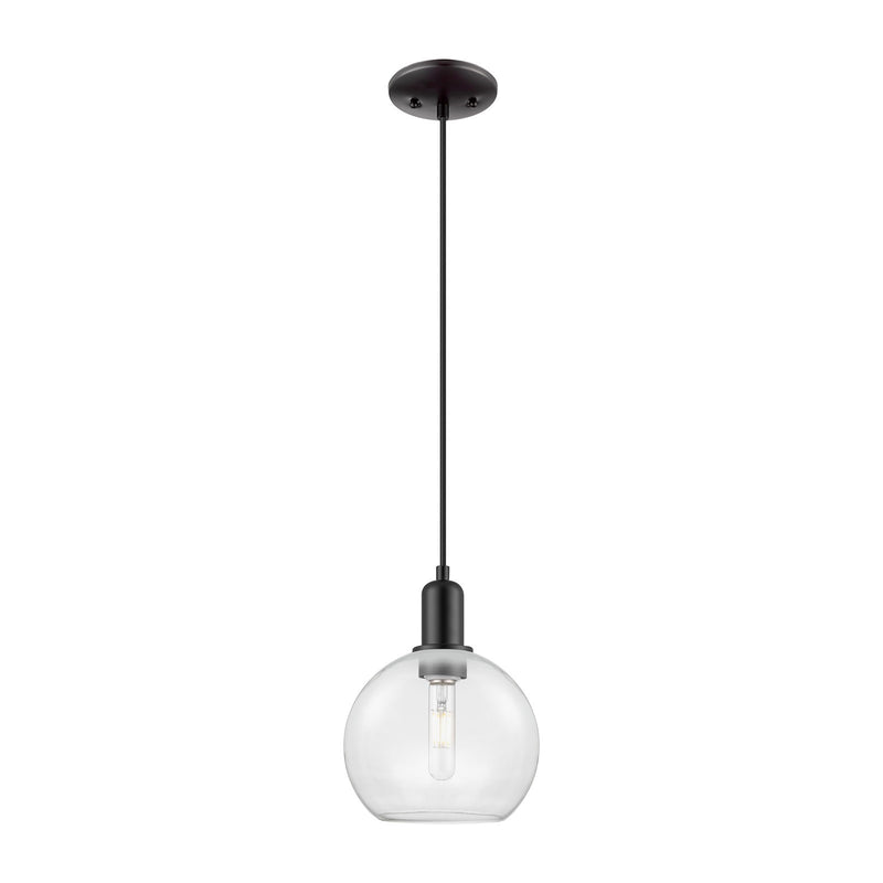 Innovations Athens 8in 1-Light Mini Pendant | Industrial Matte Black Steel and Clear Glass | Kitchen Island & Dining Room | 8 x 8 | Model 716-1P-BK-G122-8