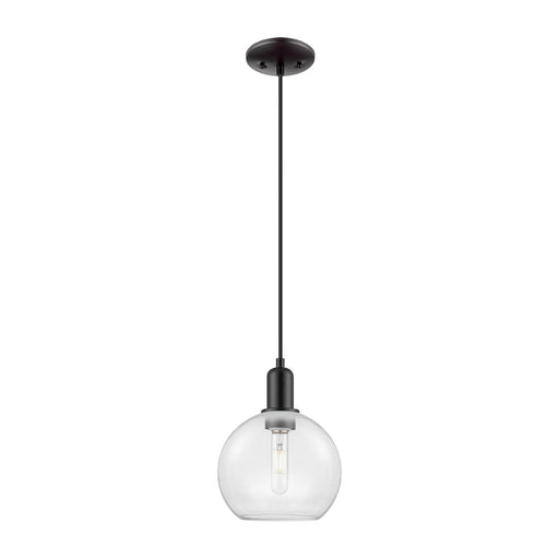 Innovations Athens 8in 1-Light Mini Pendant | Industrial Matte Black Steel and Clear Glass | Kitchen Island & Dining Room | 8 x 8 | Model 716-1P-BK-G122-8