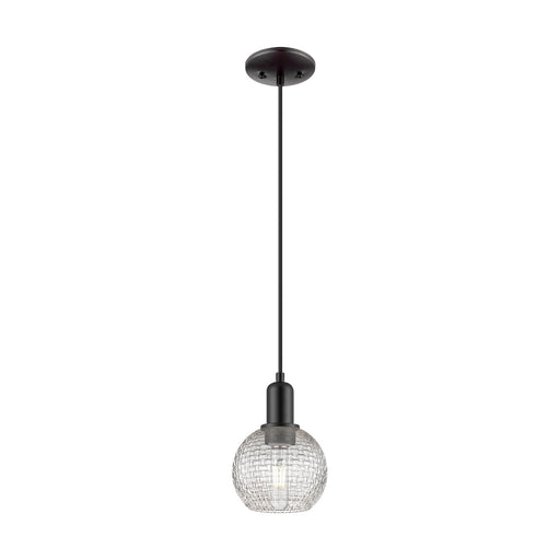 Innovations Athens 6in 1-Light Mini Pendant | Industrial Matte Black Steel and Clear Basket Weave Glass | Kitchen Island & | Model 716-1P-BK-G122C-6CL