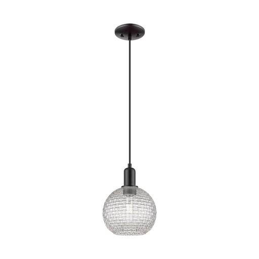 Innovations Athens 8in 1-Light Mini Pendant | Industrial Matte Black Steel and Clear Basket Weave Glass | Kitchen Island & | Model 716-1P-BK-G122C-8CL