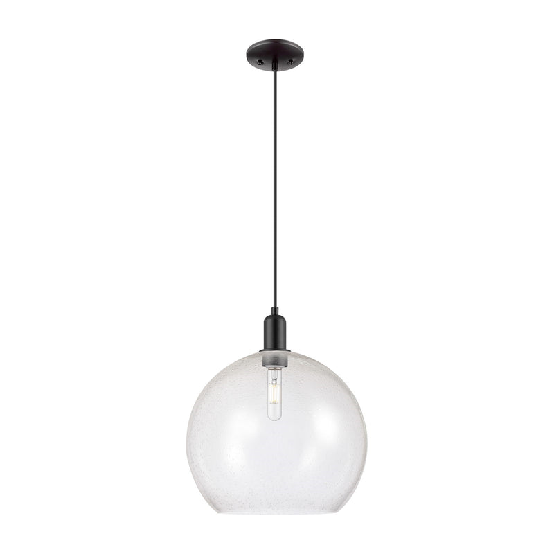 Innovations Athens 14in 1-Light Mini Pendant | Industrial Matte Black Steel and Seedy Glass | Kitchen Island & Dining Room | Model 716-1P-BK-G124-14