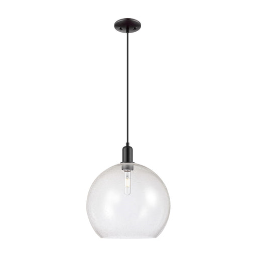 Innovations Athens 14in 1-Light Mini Pendant | Industrial Matte Black Steel and Seedy Glass | Kitchen Island & Dining Room | Model 716-1P-BK-G124-14
