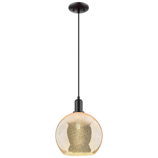 Innovations Athens 10in 1-Light Mini Pendant | Industrial Matte Black Steel and Mercury Glass | Kitchen Island & Dining Room | Model 716-1P-BK-G128-10