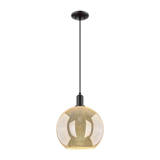 Innovations Athens 12in 1-Light Mini Pendant | Industrial Matte Black Steel and Mercury Glass | Kitchen Island & Dining Room | Model 716-1P-BK-G128-12