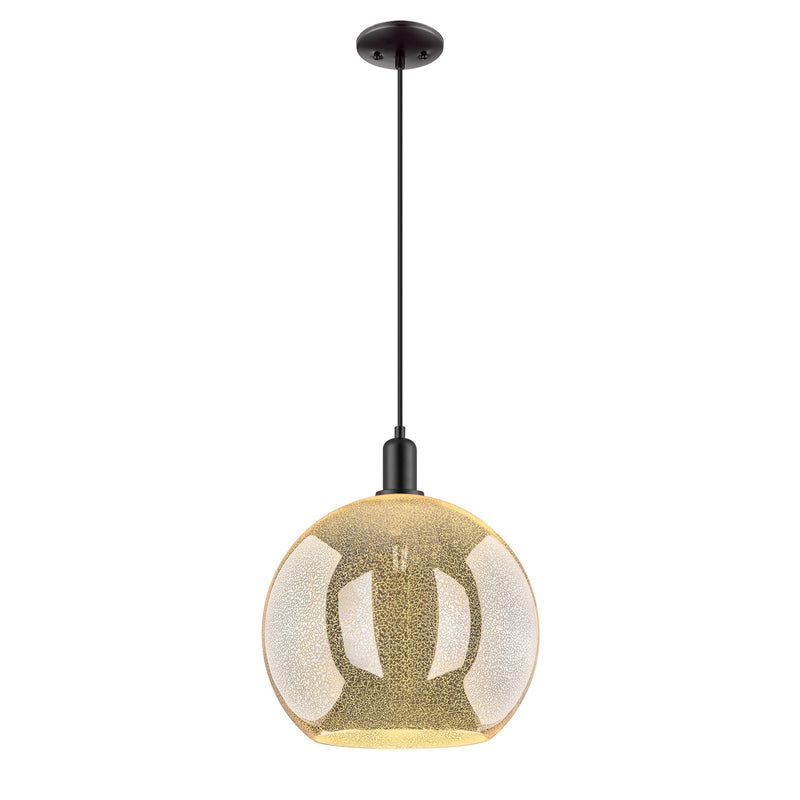 Innovations Athens 14in 1-Light Mini Pendant | Industrial Matte Black Steel and Mercury Glass | Kitchen Island & Dining Room | Model 716-1P-BK-G128-14