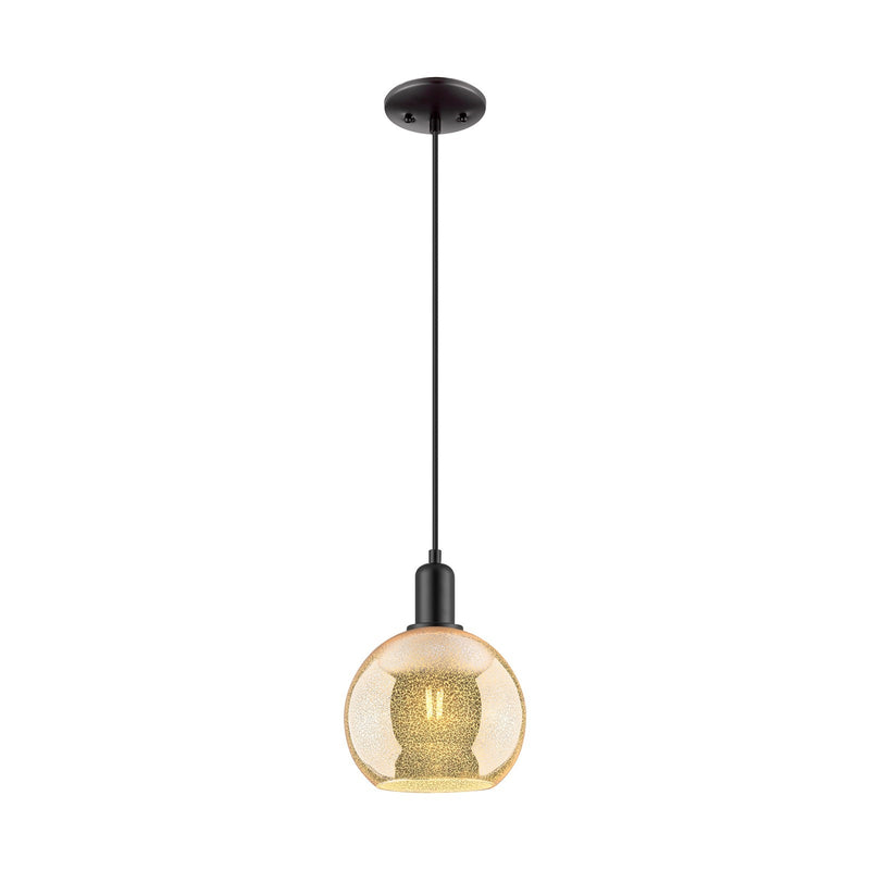 Innovations Athens 8in 1-Light Mini Pendant | Industrial Matte Black Steel and Mercury Glass | Kitchen Island | 8 x 8 x 10.82 in | Model 716-1P-BK-G128-8
